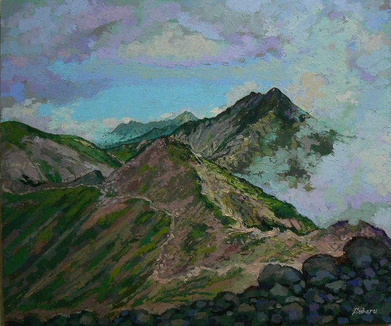 油絵「浅間山」残雪 F8 絵画